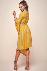Jaedyn Waist Tie Bell Sleeve Dress Mustard