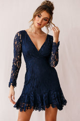 Kyle Long Sleeve Lace Dress Navy