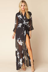 Laila Sexy Summer Maxi Dress Black Floral