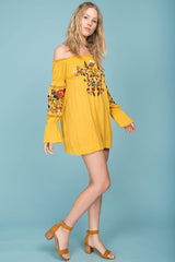 Saige Floral Day Dress Yellow Mustard
