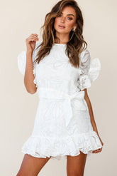 Coolum Ruffle Sleeve Dress White