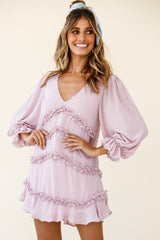 Tabitha Balloon Sleeve Loose Fit Frill Detail Dress Blush