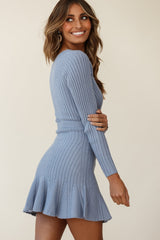 Tarry Long Sleeve Fluted Hem Knit Dress Midnight Blue