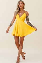 Secret Place Strappy Tie Back Party Dress Yellow
