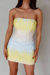 Atlanta Strapless Sequin Mini Dress Gradient Lemon