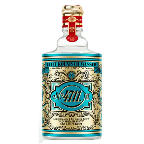 Image 1 : Flacon 4711 Eau de Cologne Echt Kölnisch Wasser 200 ml, design vintage turquoise, doré et rouge sur fond blanc — 9yvwh4-xt