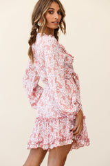 Sunny Daze Long Sleeve Tie-Knot Bust Dress Floral Print Pink