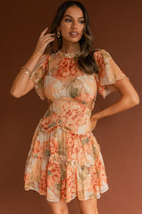 Tres Chic Flutter Sleeve Cut-Out Dress Botanical Tangerine