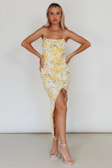 Klara Thigh Split Midi Dress Floral Yellow