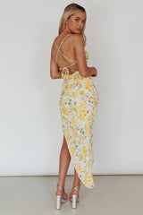 Klara Thigh Split Midi Dress Floral Yellow