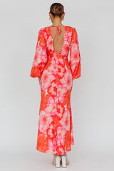 Yessica Balloon Sleeve Midi Dress Floral Pink