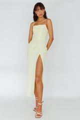 Ryanna Laced Bodice Split Midi Dress Yellow