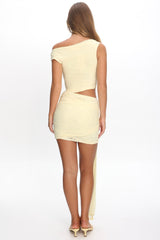 Moonlit Magic Asymmetric Neckline Mini Dress Yellow