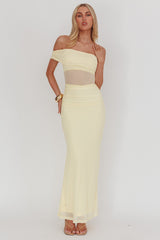 Gala One-Shoulder Sheer Waist Maxi Dress Yellow