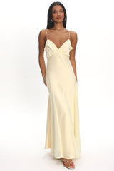 Caryn Frill Trim Godet Maxi Dress Yellow