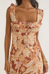 Dorise Tied Back Ruffle Maxi Dress Floral Yellow