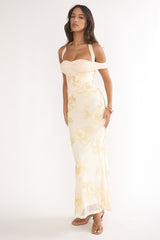 Fleurie Halter Off-Shoulder Maxi Dress Embellished Yellow