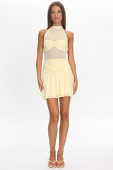 Savina Sheer Bodice Mini Dress Lemon