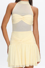 Savina Sheer Bodice Mini Dress Lemon