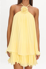 Major Crush Pleated Mini Dress Lemon