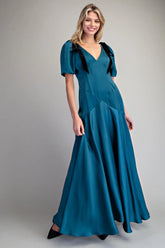 Juliette Velvet Bow Tie Short Sleeve V-Neck Maxi Dress