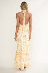 Cipriana Frill Trim Halter Maxi Dress Floral Yellow