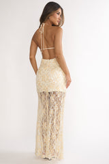One Night Halterneck Maxi Dress Sequin Butter