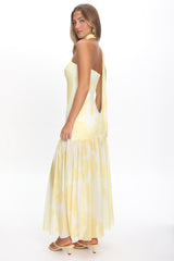 Antonella Strapless Waist Sash Maxi Dress Marbled Yellow