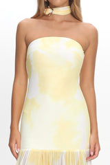 Antonella Strapless Waist Sash Maxi Dress Marbled Yellow