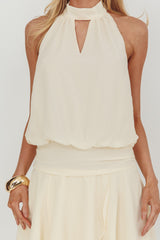 Give In Halterneck Layered Hem Mini Dress Butter