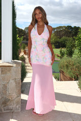 Arles Halterneck Sequin Embellished Maxi Dress Pink