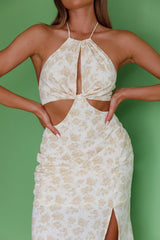 Rising Sun Cut-Out Bodice Dress Floral Print Yellow