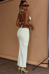 Sawyer Halterneck Strappy Back Ruched Midi Dress Lemon
