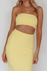 Nohemi Strapless Diamante Midi Dress Yellow