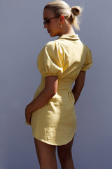 Zurich Pleated Waist Shirt Dress Light Yellow
