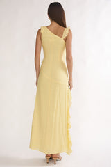 Arrabel Asymmetric Hem Ruffle Maxi Dress Lemon