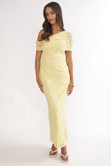 Elita Asymmetric Neckline Lace Maxi Dress Lemon