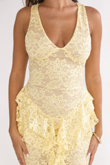 Serenella Peplum Lace Maxi Dress Butter