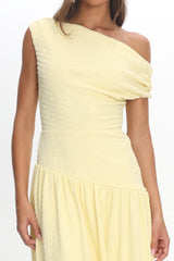 Kloe Asymmetric Shoulder Textured Maxi Dress Butter