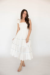 Celia White Smocked Midi Dress