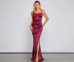 Evie Formal Ruched Satin Sleeveless Dress