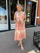 Hannah Peach Floral Pleated Midi Dress