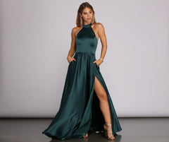 India Satin Tie Neck Gown