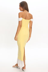 Freesia Off Shoulder Bodycon Midi Dress Lemon