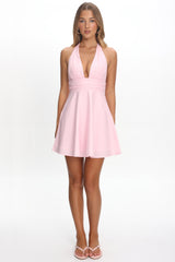 As It Was Halterneck A-Line Mini Dress Pink