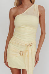 Marris One-Shoulder Double Buckle Mini Dress Panna Cotta