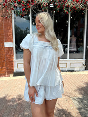 Lara White Puff Sleeve Babydoll Two Piece Set
