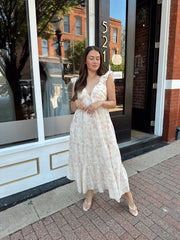 Lora Floral Pleated Midi Dress- Pink