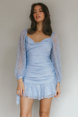 With Love Long Sleeve Lace Mini Dress Blue