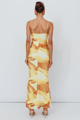 Teava Laced Waist Maxi Dress Abstract Yellow